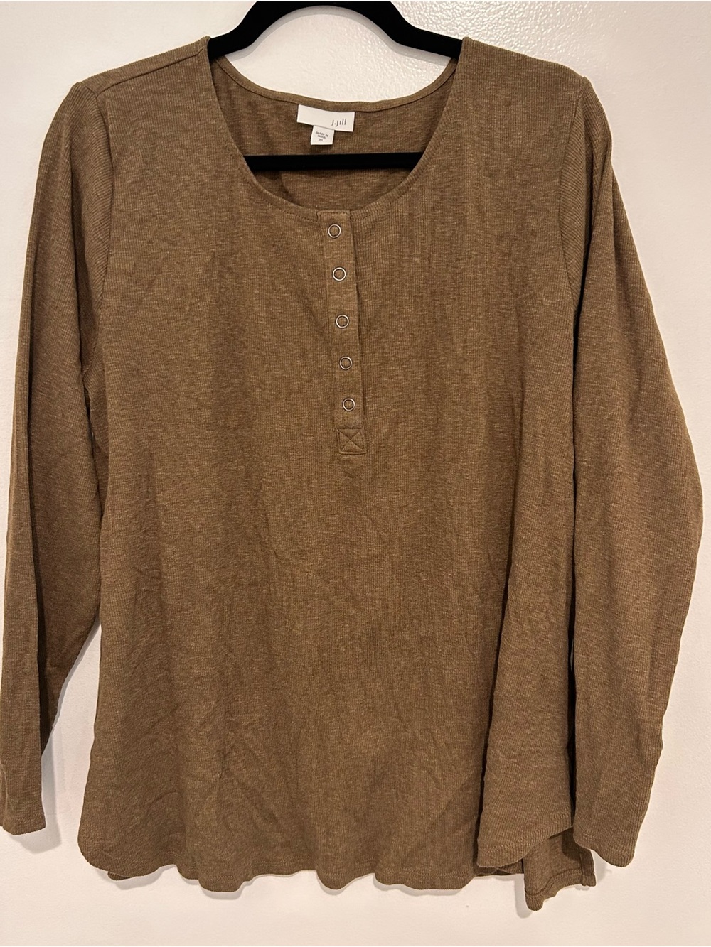 J. Jill Olive-Brown Long-Sleeve Henley Top